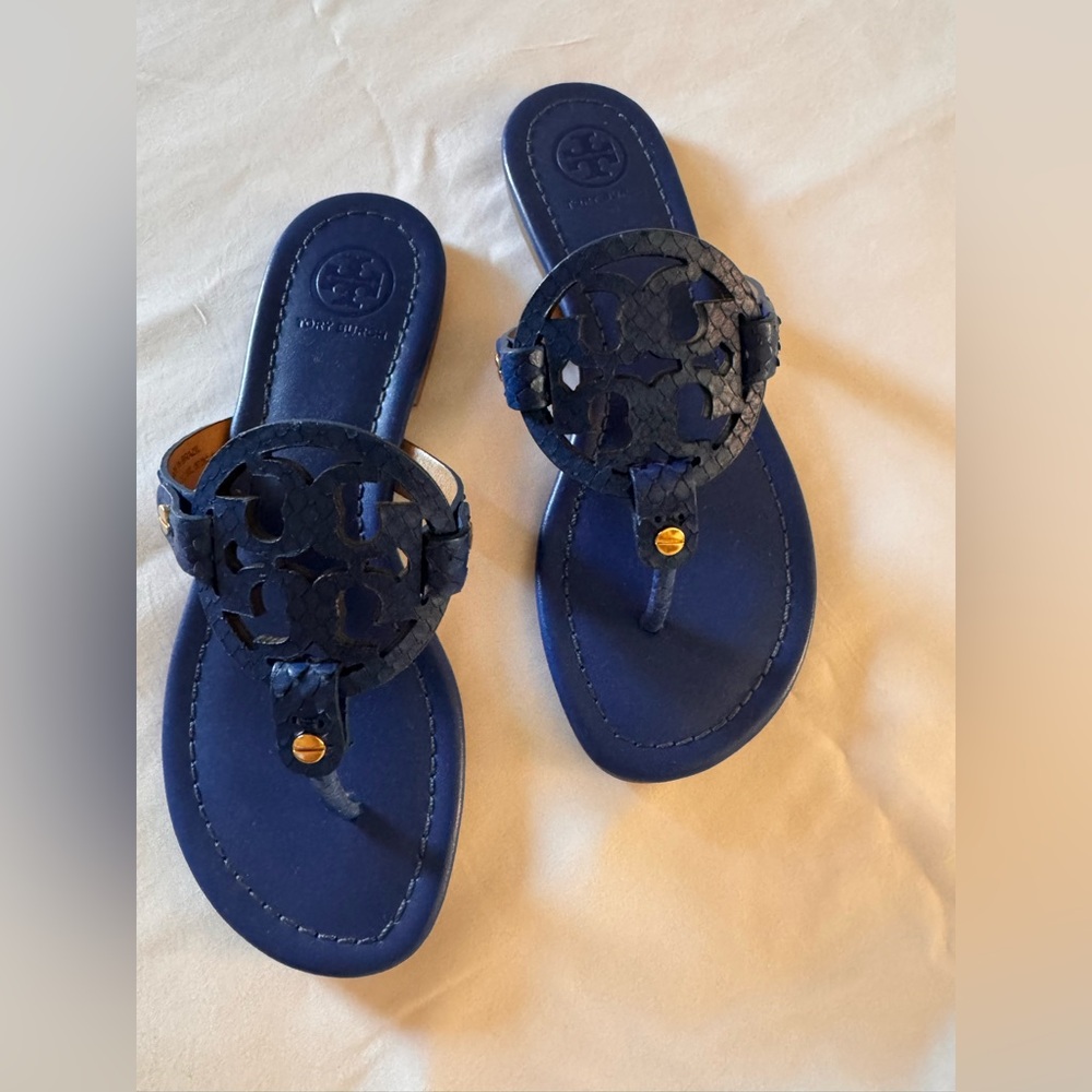 Tory Burch Royal Blue Miller Logo Thong Sandals